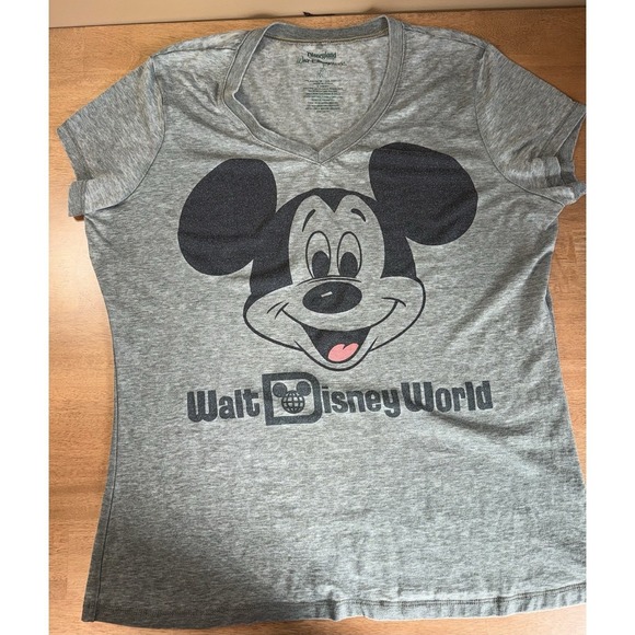 Disney Tops - Walt Disney World Mickey Mouse V-Neck T-Shirt Heather Gray Women XXL 2XL Tee